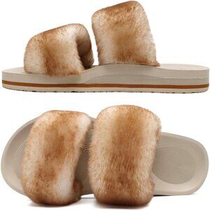 Womens Slides Fuzzy Slippers Open Toe Fluff Slippers